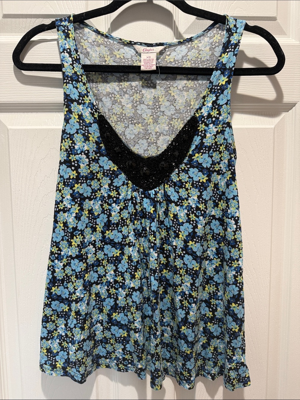 Candie's Black Floral Tank with Blue and Yellow Flowers